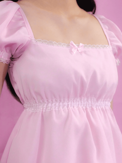 [Preorder] Macaron Sweetheart Sleeved Babydoll Top in Strawberry