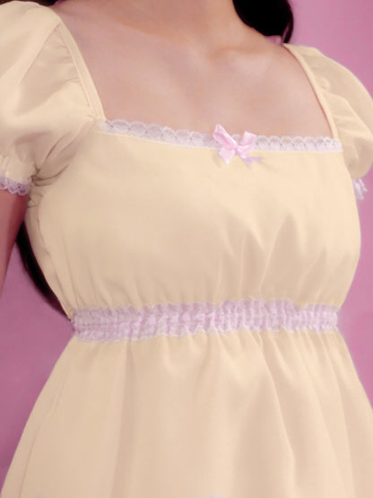 [Preorder] Macaron Sweetheart Sleeved Babydoll Top in Buttercream