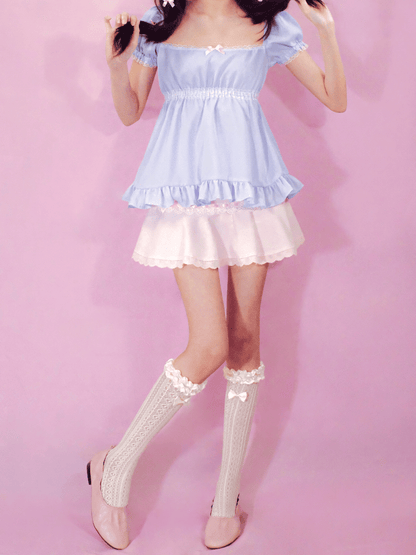 [Preorder] Macaron Sweetheart Sleeved Babydoll Top in Blueberry