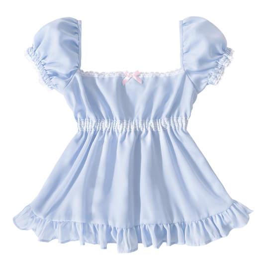 [Preorder] Macaron Sweetheart Sleeved Babydoll Top in Blueberry