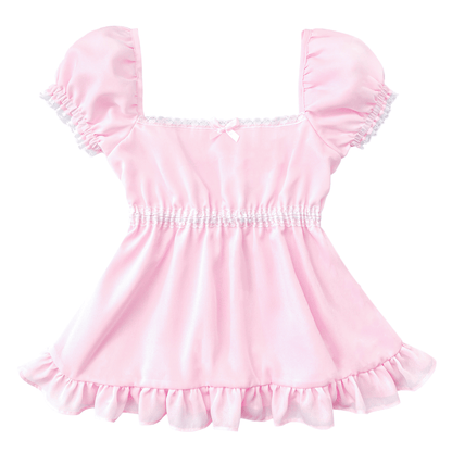 [Preorder] Macaron Sweetheart Sleeved Babydoll Top in Strawberry