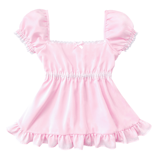 [Preorder] Macaron Sweetheart Sleeved Babydoll Top in Strawberry