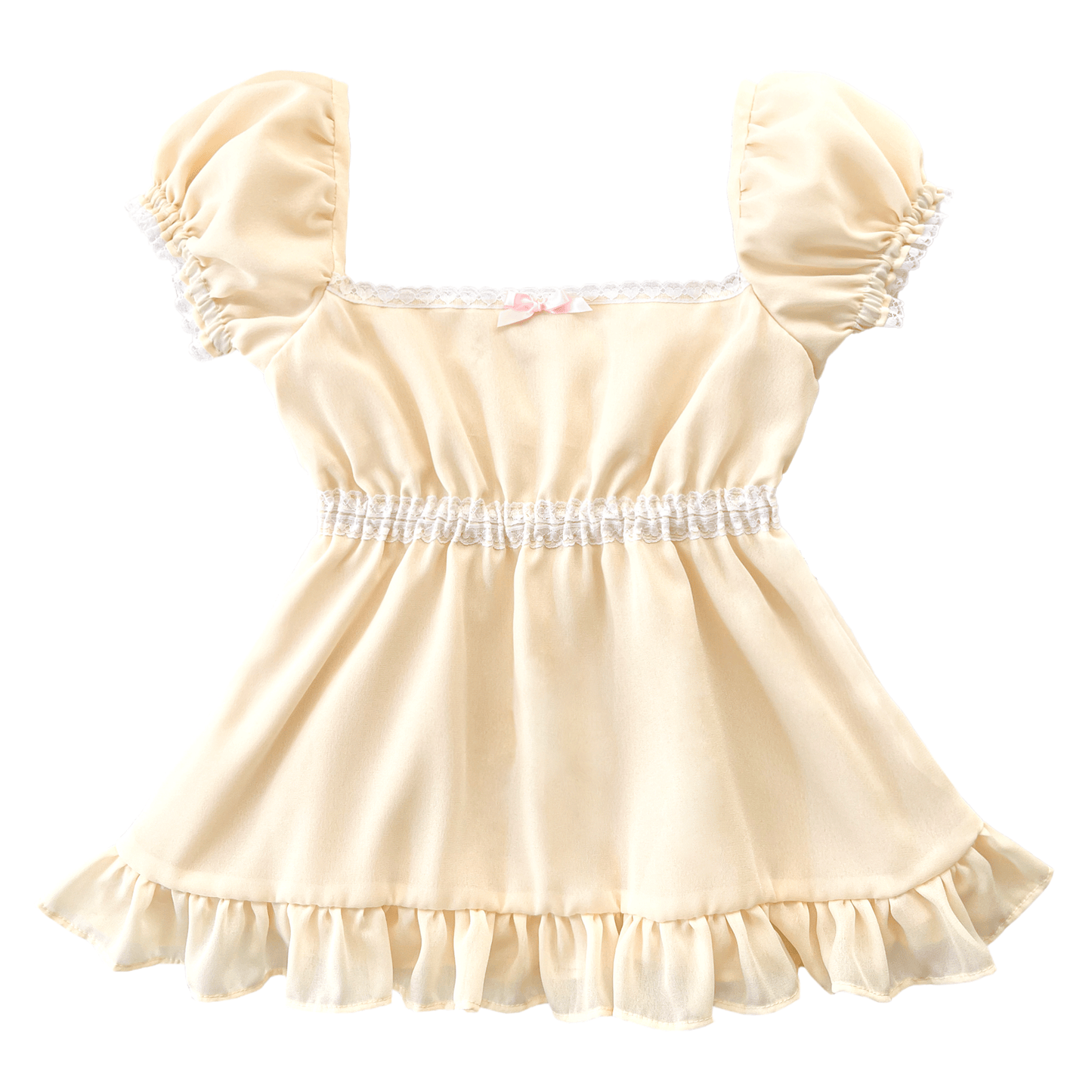 [Preorder] Macaron Sweetheart Sleeved Babydoll Top in Buttercream
