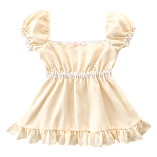 [Preorder] Macaron Sweetheart Sleeved Babydoll Top in Buttercream